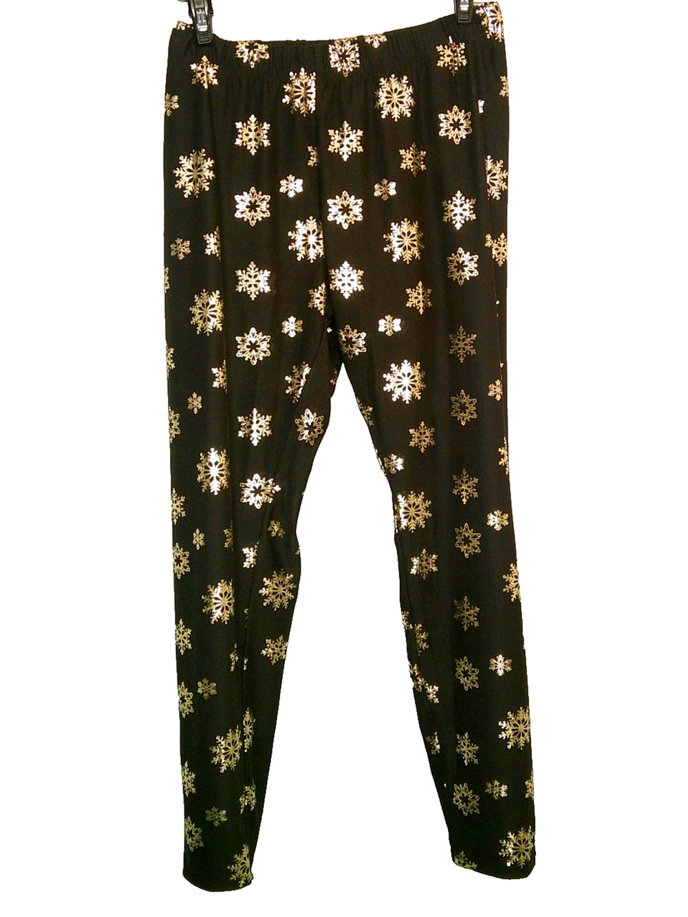 Apt 9 Women's Large Black Leggings with Gold Snowflakes